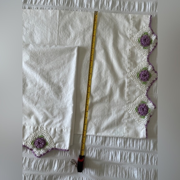 WABASSO Vintage Set of 2 Cotton Pillowcases Floral Crochet Trim Cottagecore - Picture 7 of 10